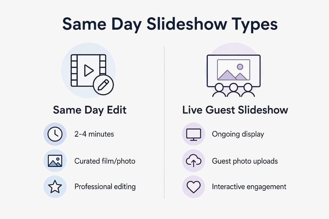 what is a same day wedding slideshow? 171 Comparison infographic of wedding slideshow types