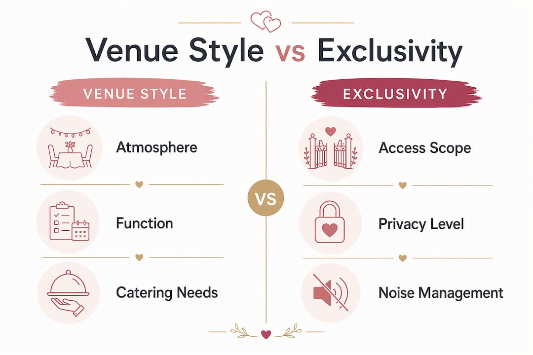 Venue selection terminology: a guide for couples 2 Infographic comparing venue style and exclusivity aspects