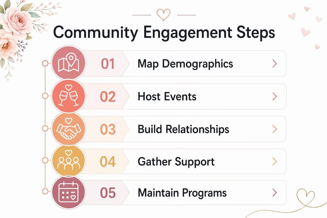 Why community matters for venues: a 2026 guide 2 Infographic showing steps for community engagement at venues