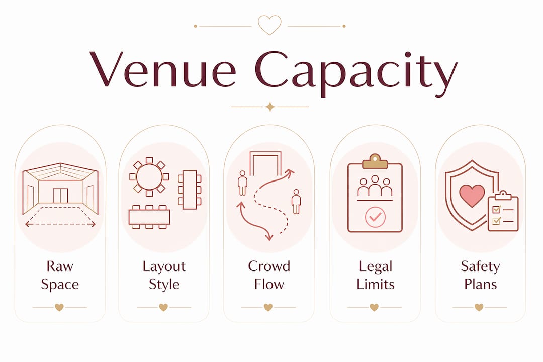 Venue capacity explained: your complete planning guide 2 Infographic depicting key factors influencing venue capacity