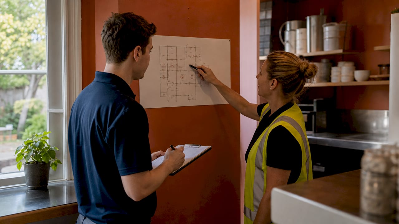Legal requirements for venues: your 2026 compliance guide 1 Venue staff reviewing fire safety plan