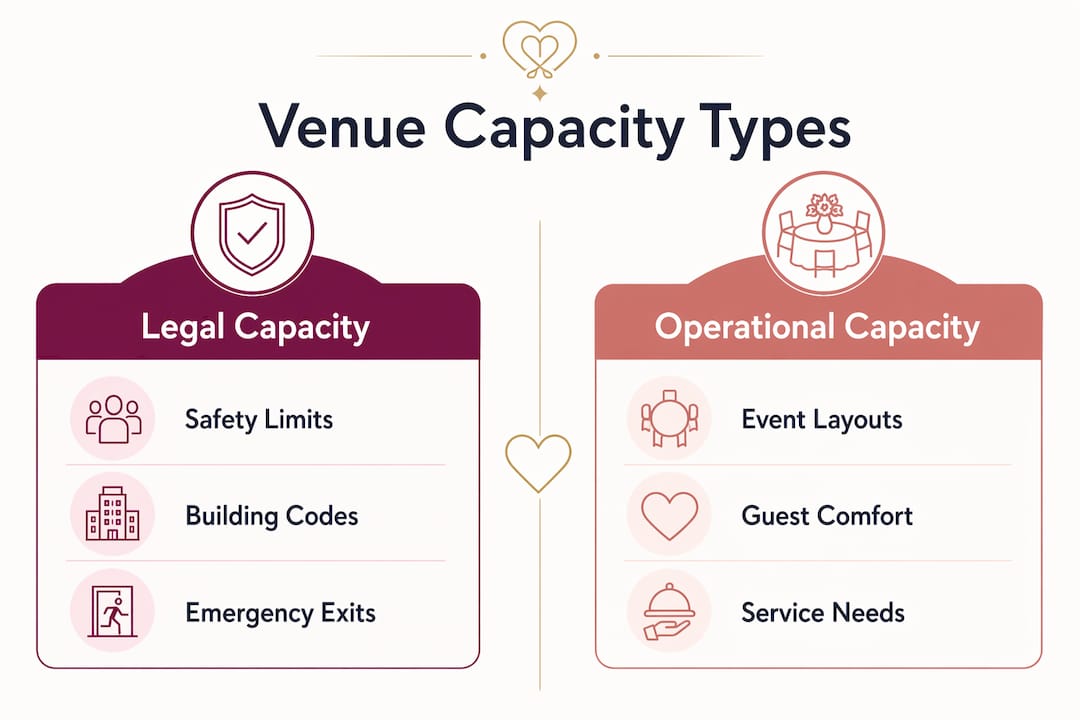 How venue capacity shapes your event space decision 1 Infographic comparing legal and operational venue capacity