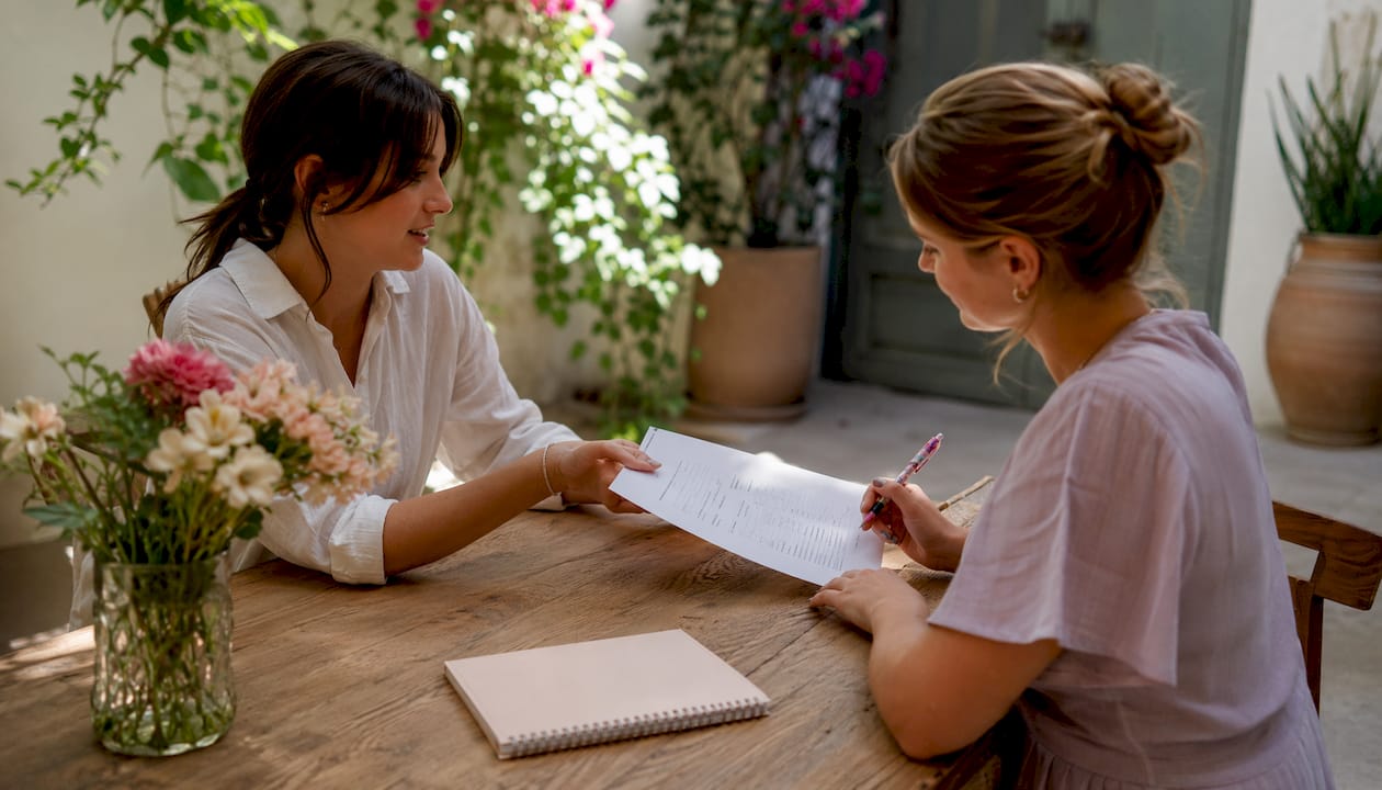 Venue budget considerations for Australian couples 1 Hands exchanging wedding venue quote documents