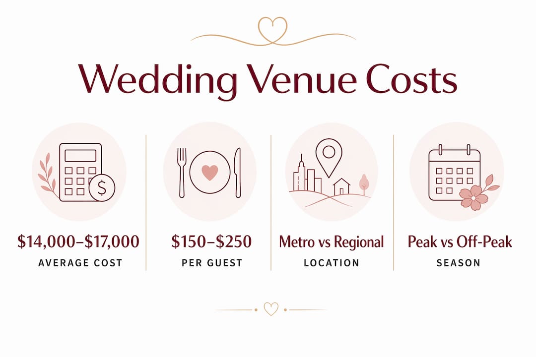 Venue budget considerations for Australian couples 2 Infographic displaying Australian wedding venue cost statistics and factors