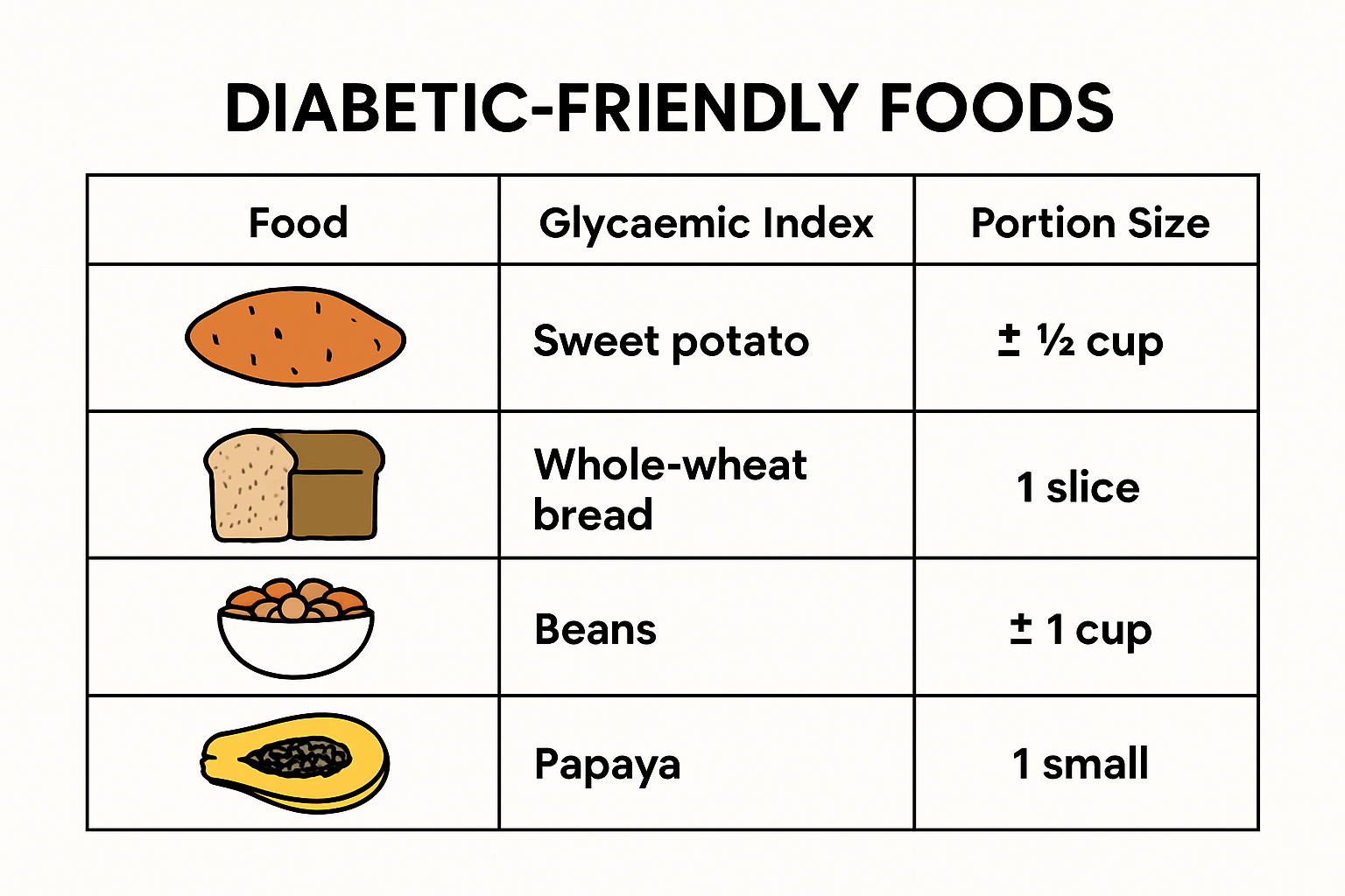 Infographic of South African diabetic-friendly foods and glycemic index