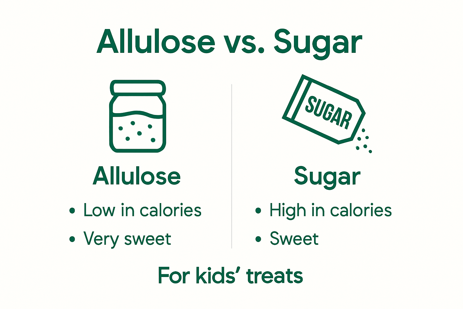 Allulose vs sugar calorie and sweetness comparison infographic