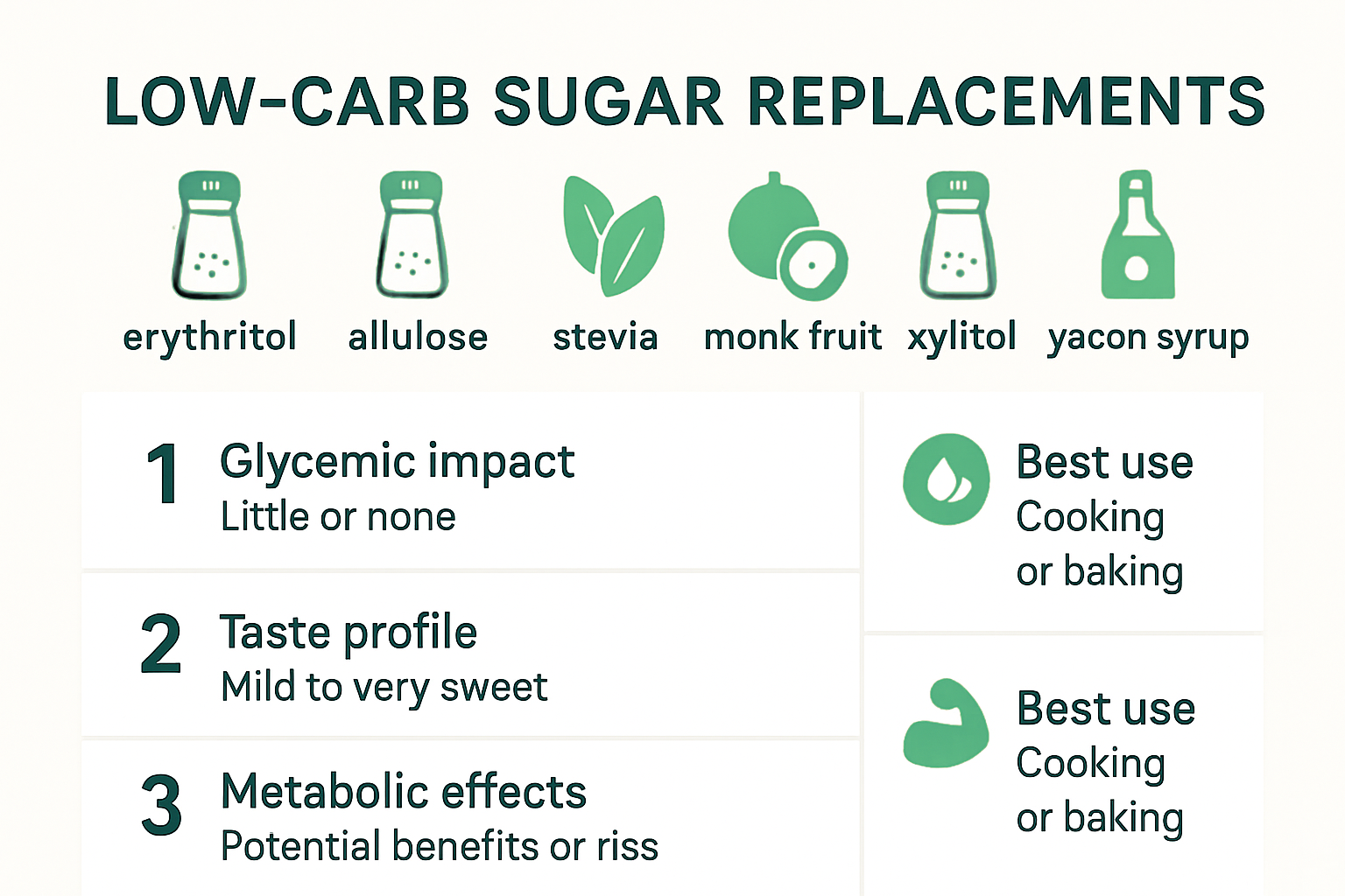 Infographic comparing popular low-carb sugar replacements