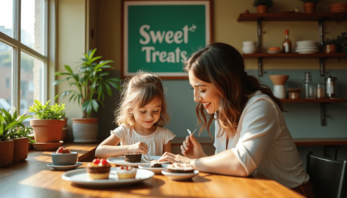 Mother and daughter enjoying healthy sweet treats at café