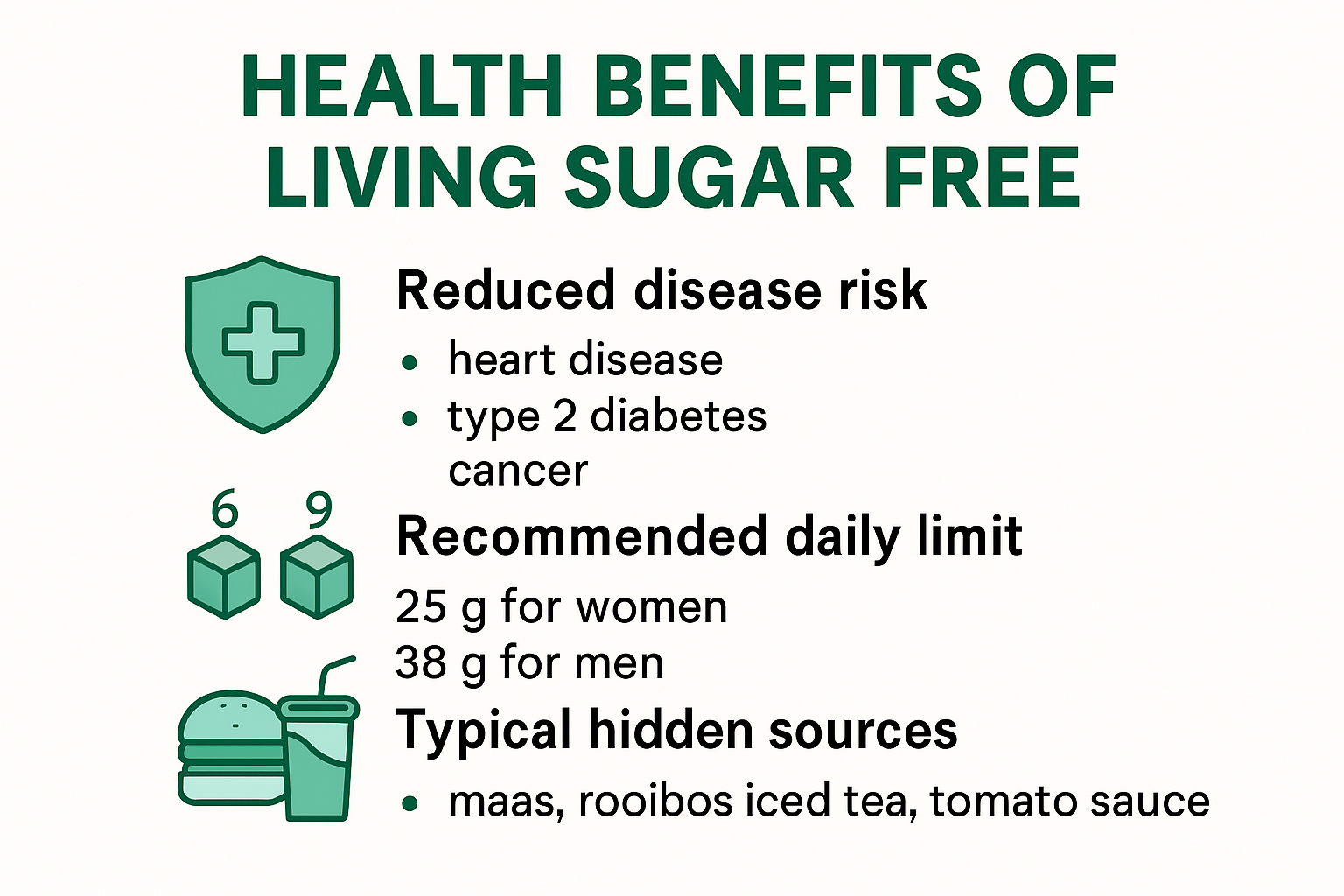 Infographic showing benefits and facts about living sugar free