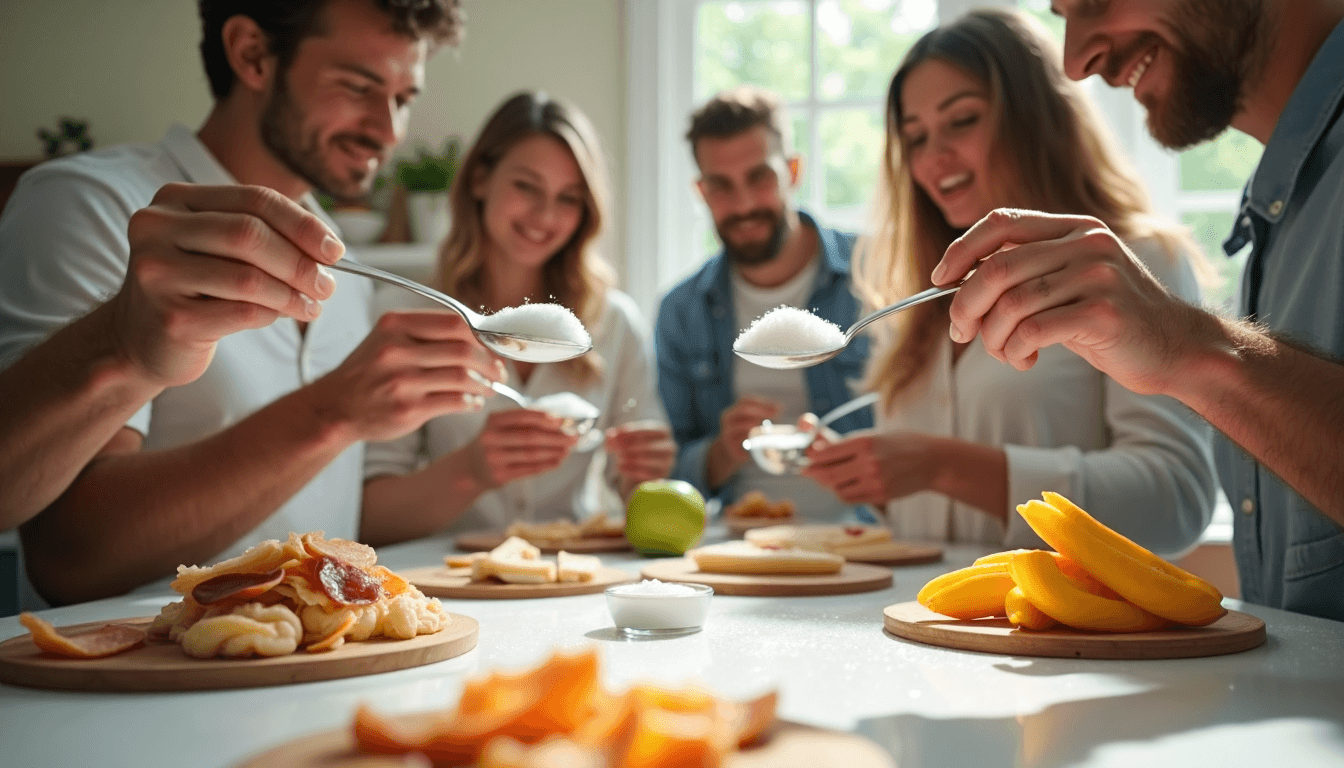 Group tasting allulose and sugar side by side in kitchen setting