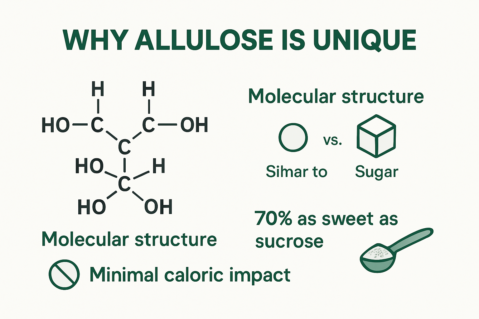 Infographic explaining allulose molecular structure and sweetness