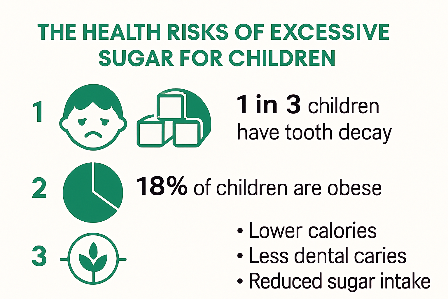 Infographic showing sugar risks and healthy alternatives for kids