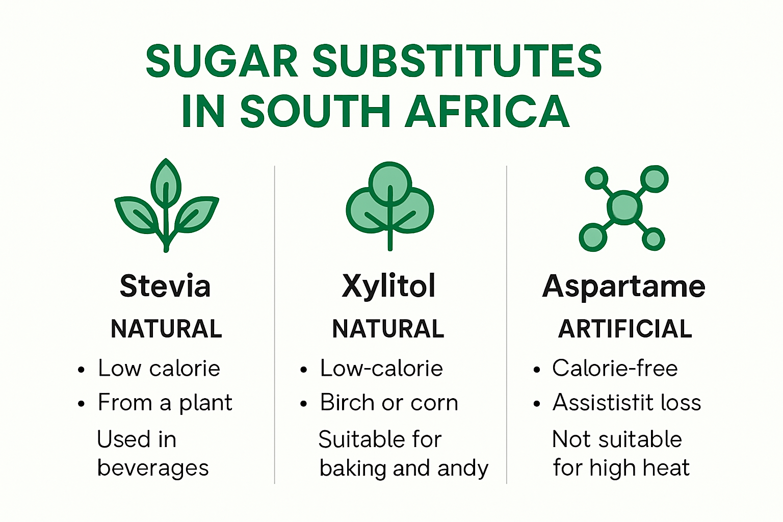 Infographic showing types of sugar substitutes in South Africa
