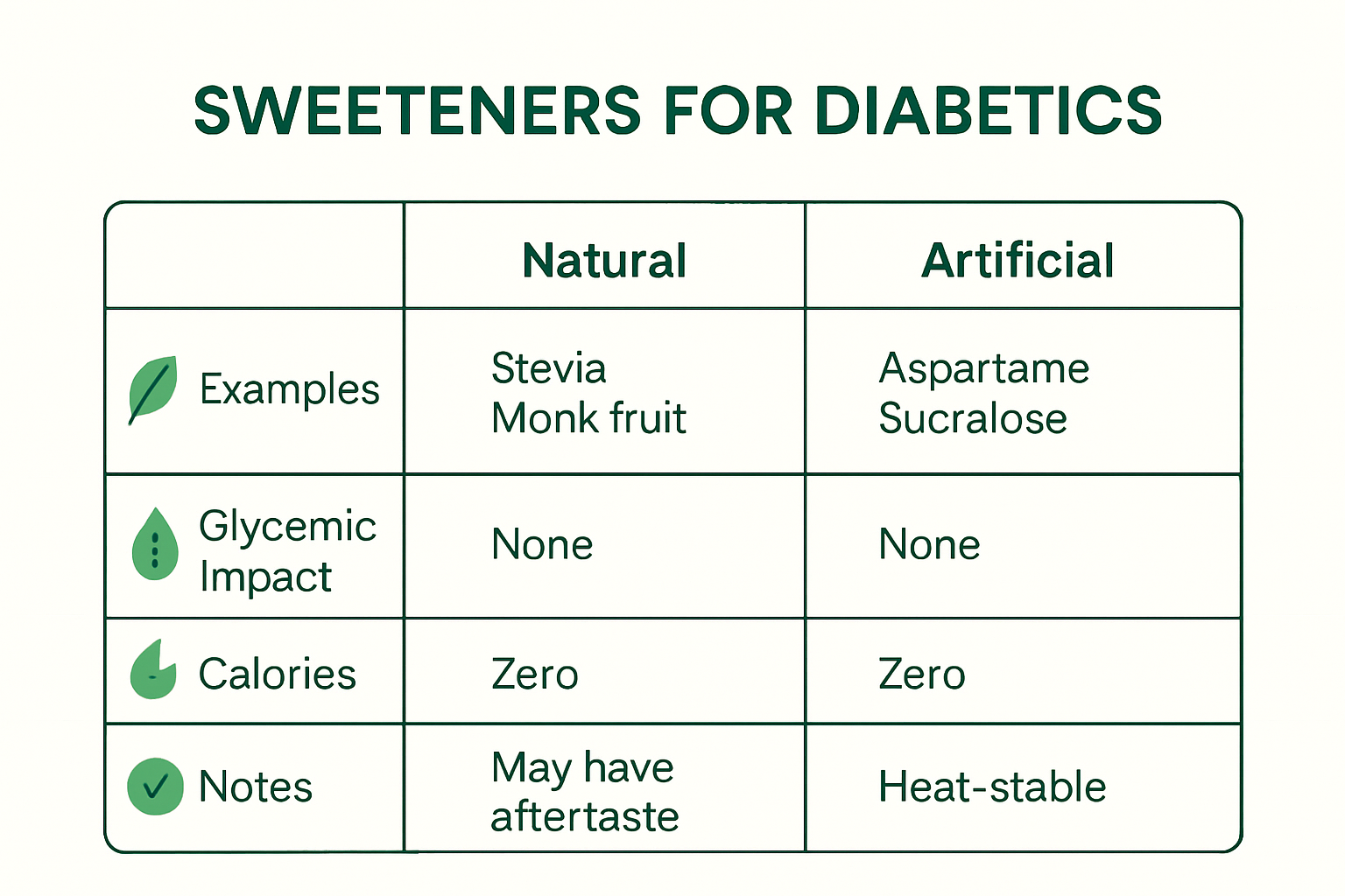 Infographic comparing sweetener options for diabetics