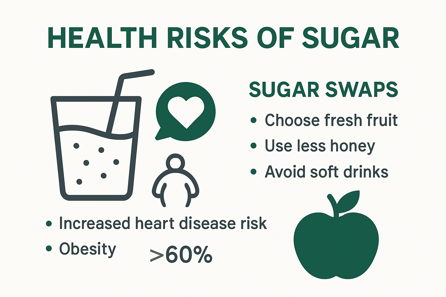 Infographic showing health risks of too much sugar and swap benefits