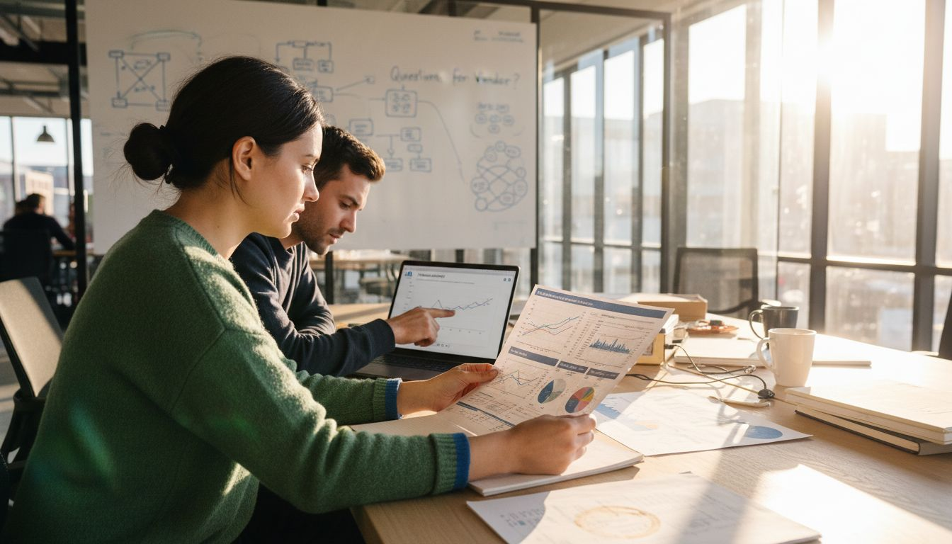 Analyst reviewing AI training data printout