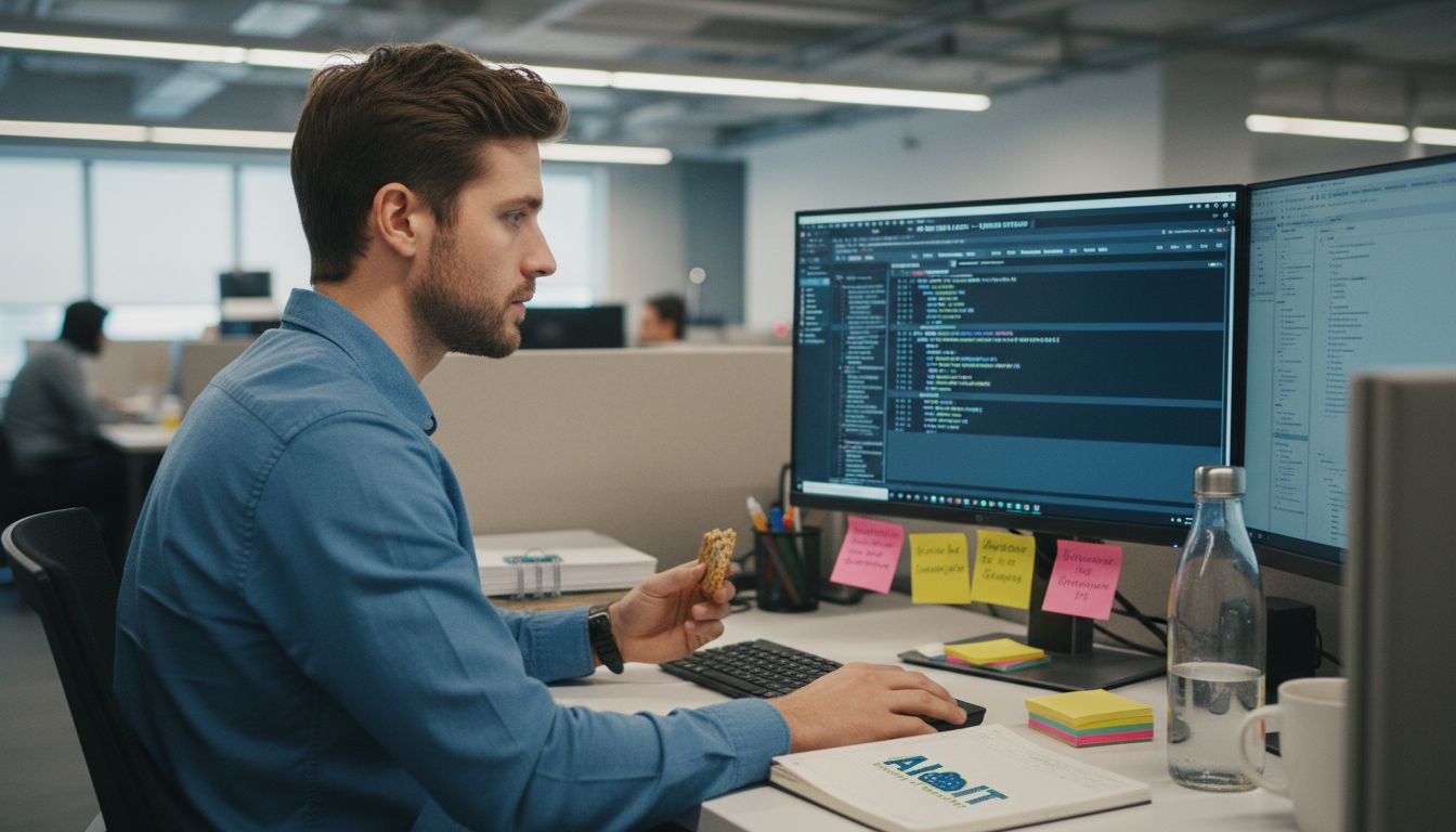 Engineer reviewing AI system logs on screen