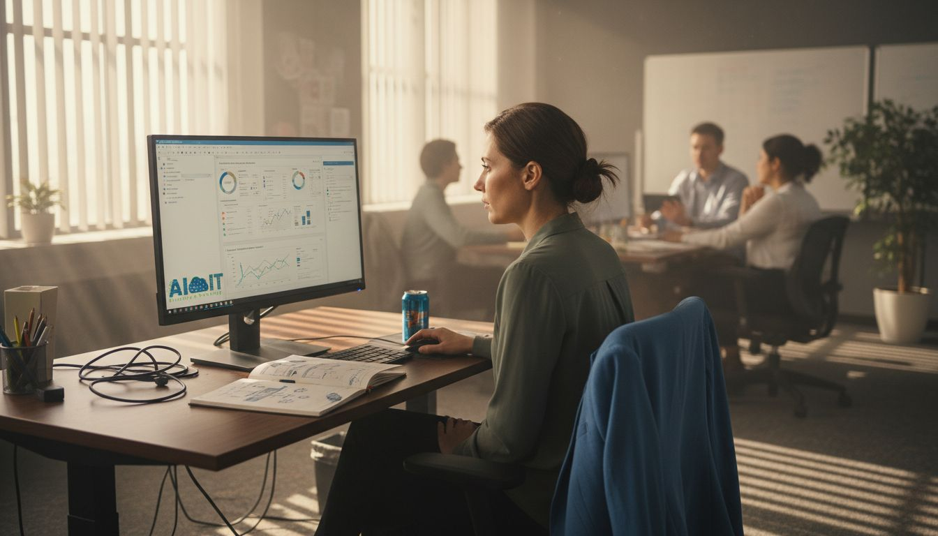 Engineer monitors autonomous AI system in office