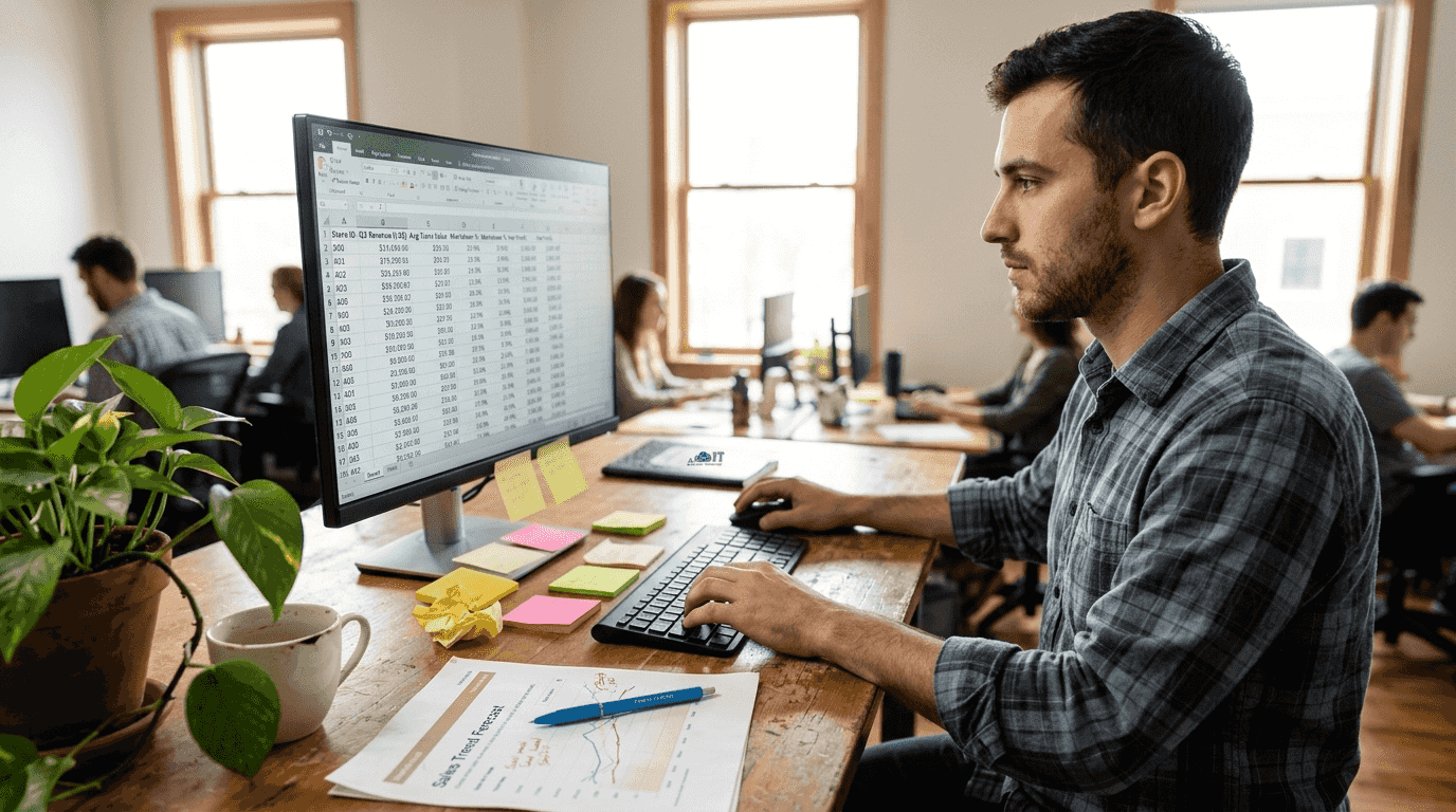 Analyst checking AI-powered forecasting spreadsheet