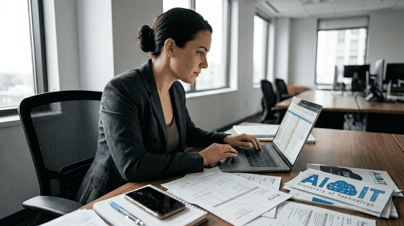 Systems manager reviewing IT budget spreadsheet