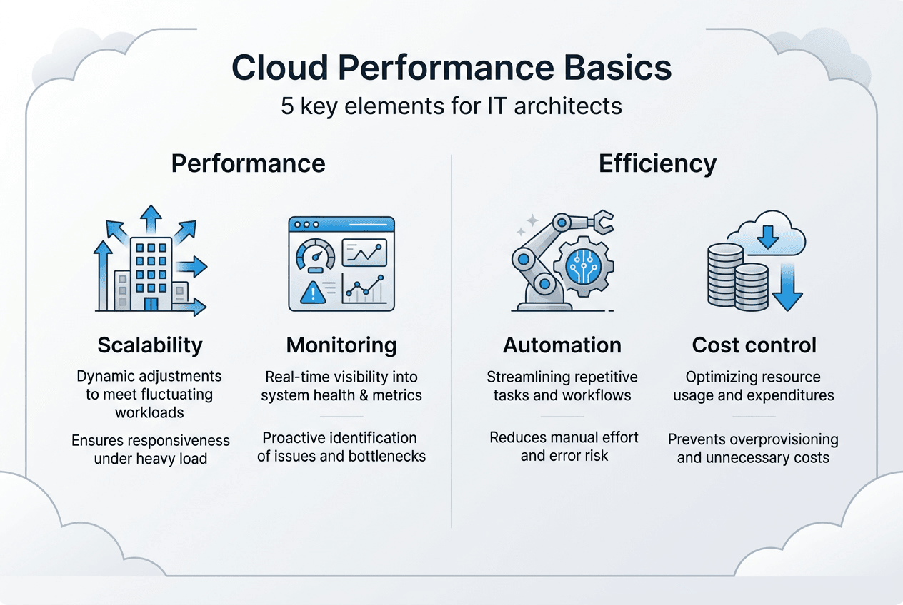 Infographic with cloud performance and efficiency elements