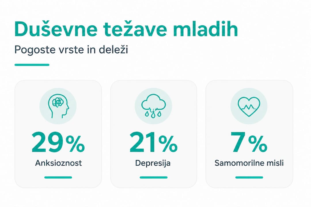 Grafični prikaz najpomembnejših podatkov o duševnem zdravju mladih
