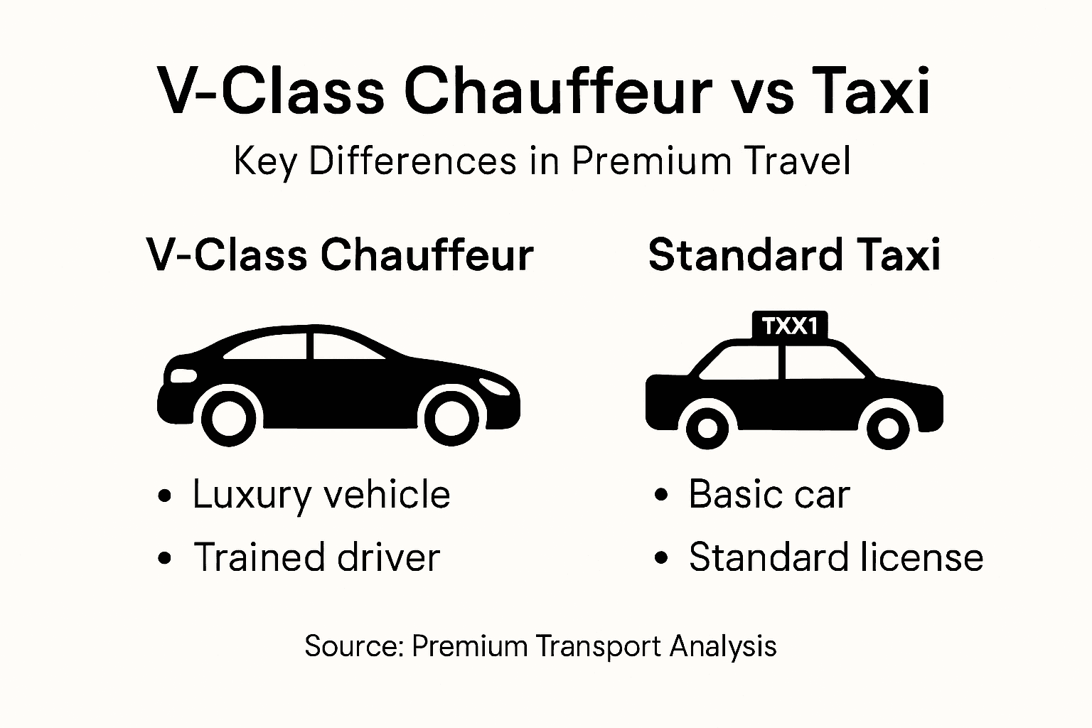 Infographic comparing V-Class chauffeur to taxi