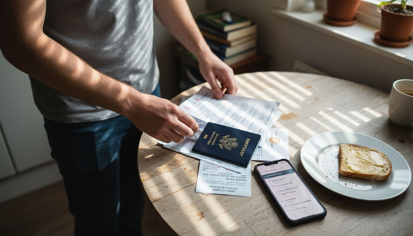 Sorting documents for driving lessons at table