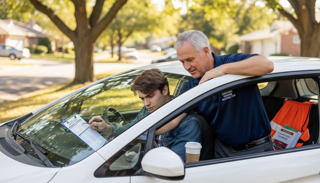 learner and instructor checking driving lesson checklist