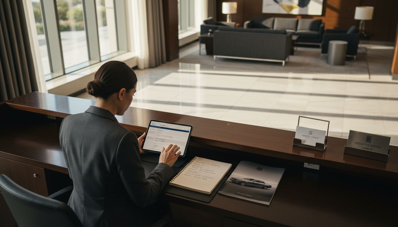 Assistant customizing chauffeur booking at desk