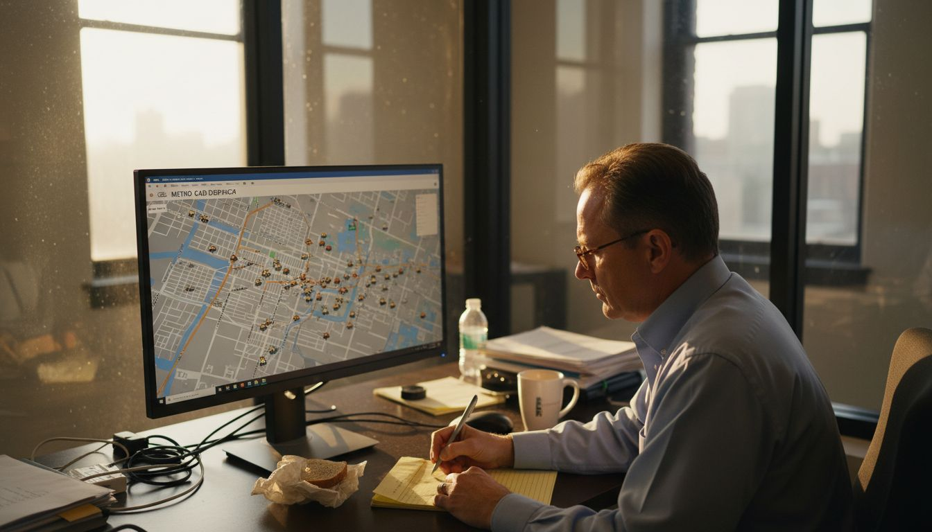 Fleet manager at taxi dispatch workstation