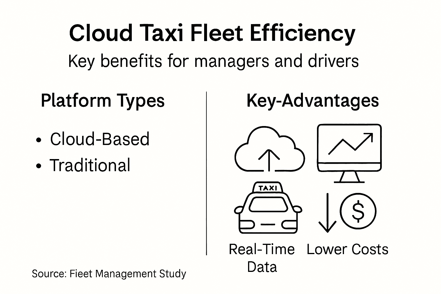 Infographic showing cloud taxi platform types and benefits