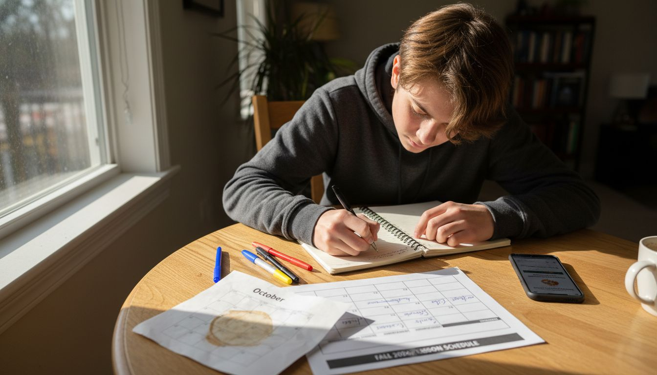 Teen marking lesson dates in planner