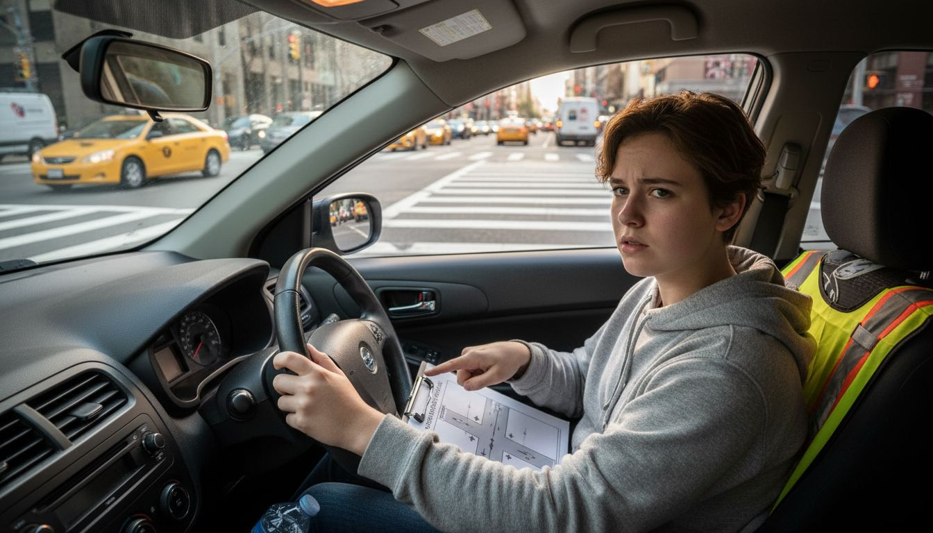 Teen driver and instructor in learner car