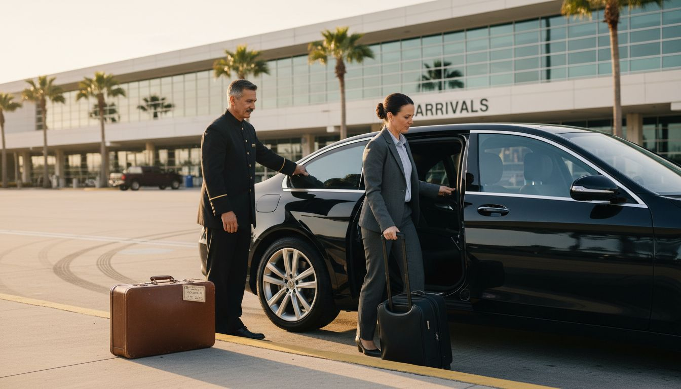 Chauffeur opens luxury car at Orlando airport