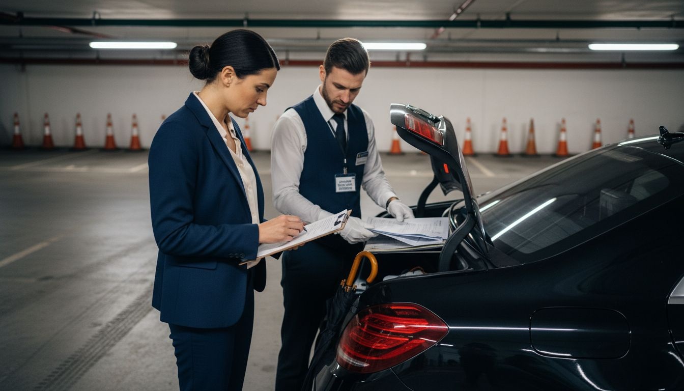 Executive reviews car and chauffeur documents