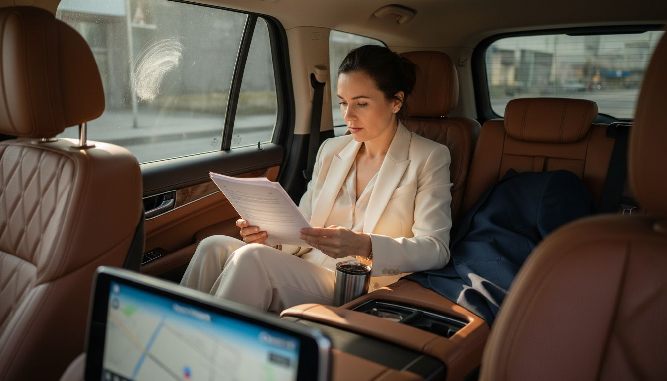Passenger in luxury chauffeur-driven SUV