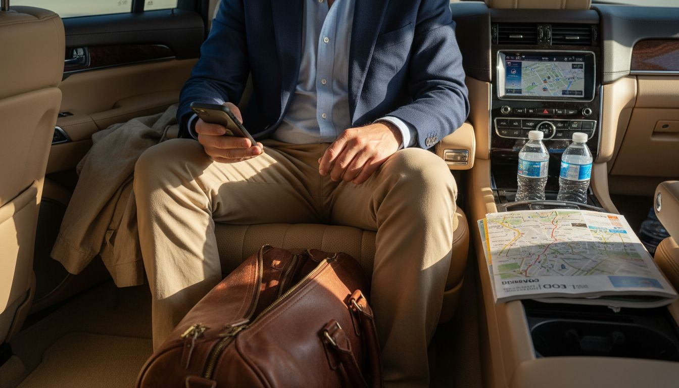 Luxury SUV back seat with amenities and traveler