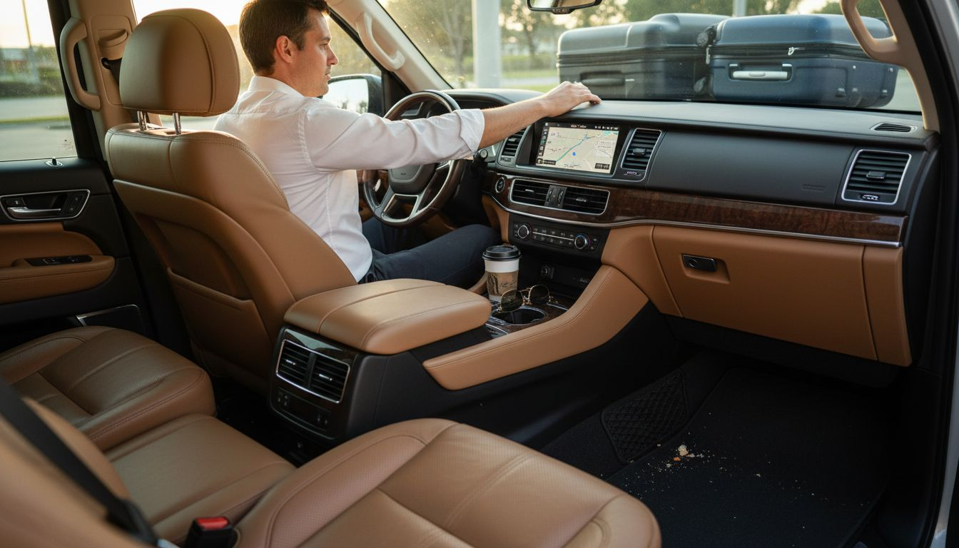 Luxury SUV interior showing seats and controls