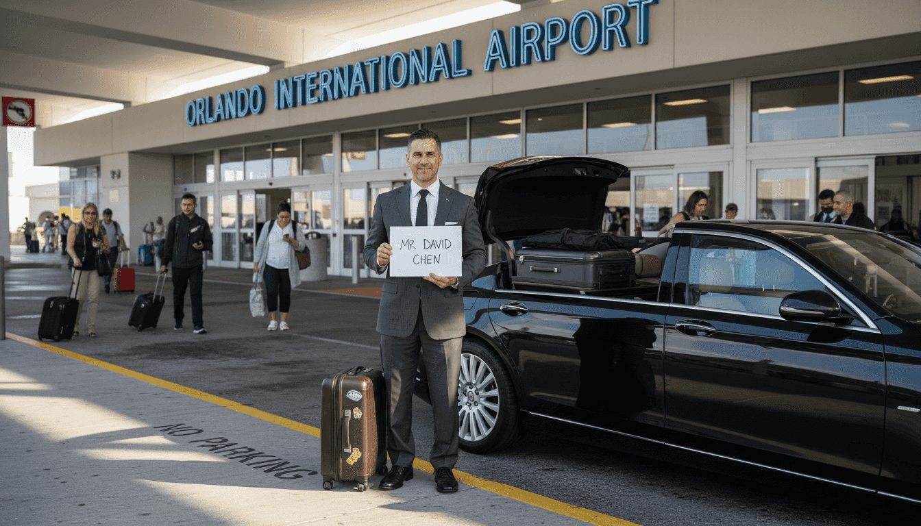 Chauffeur at Orlando airport luxury sedan