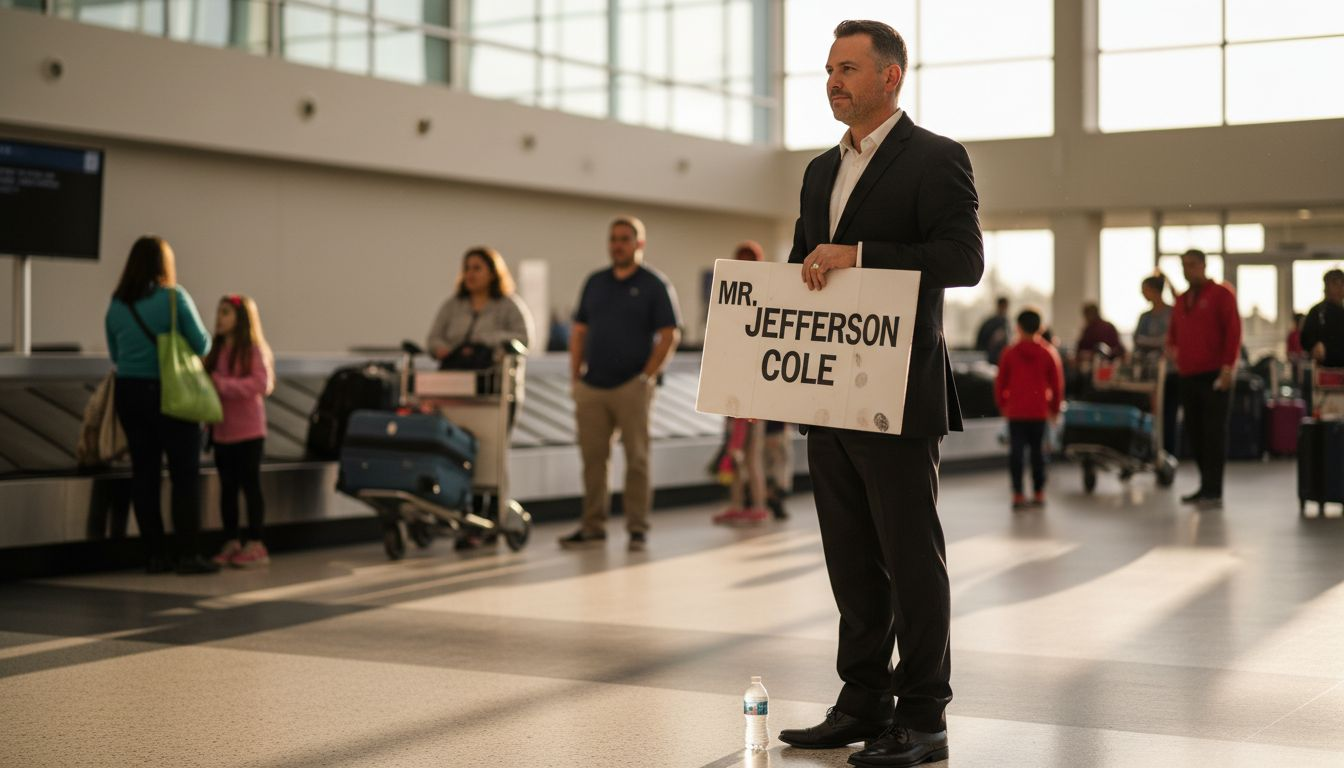Chauffeur greeting client at airport arrival