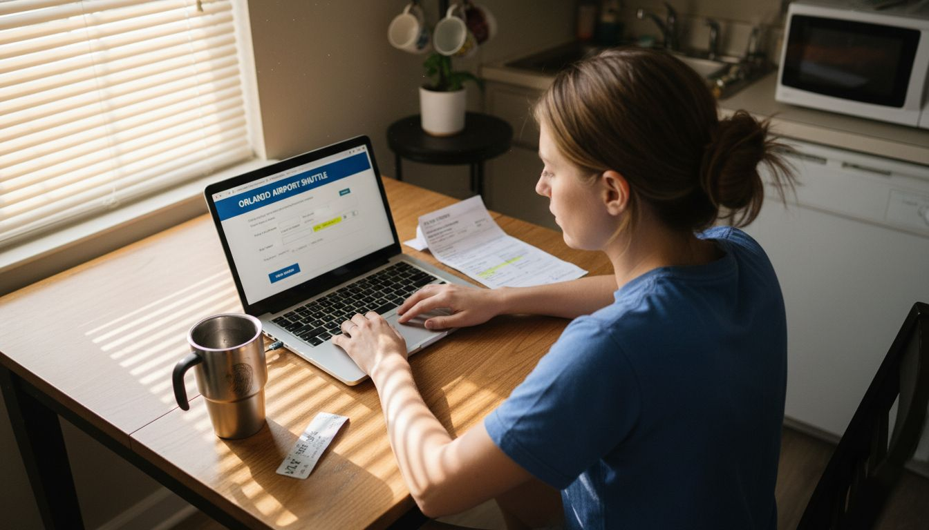 Woman booking airport transfer online