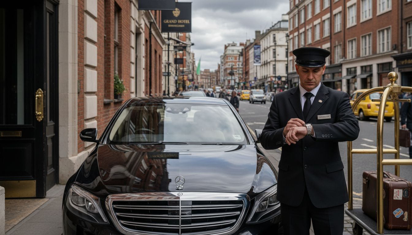 Chauffeur with Mercedes sedans at Birmingham hotel