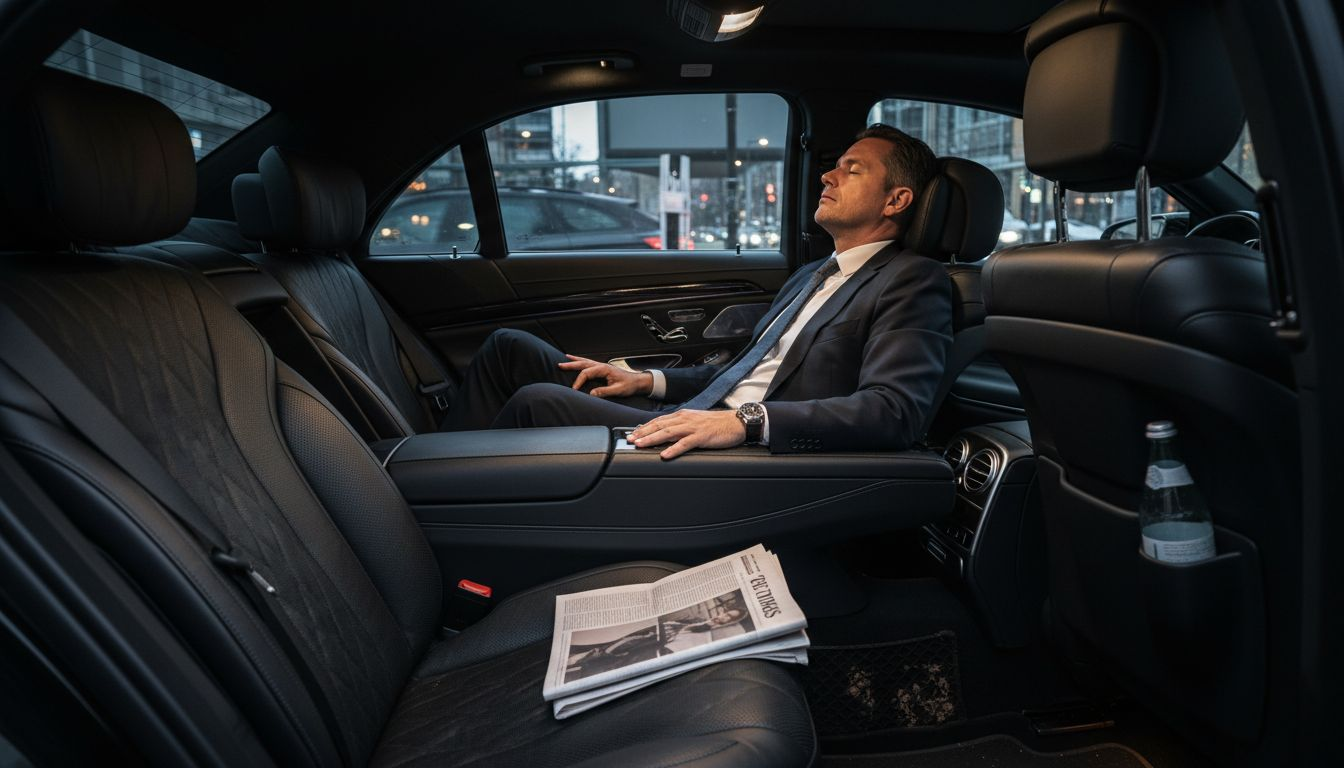 Passenger relaxing inside S-Class luxury cabin