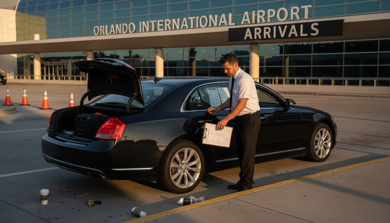 Chauffeur loads luggage outside Orlando airport