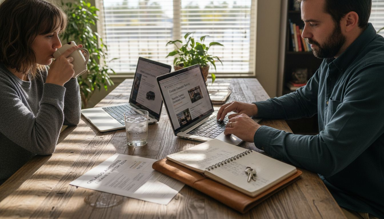 Couple researching chauffeur services online