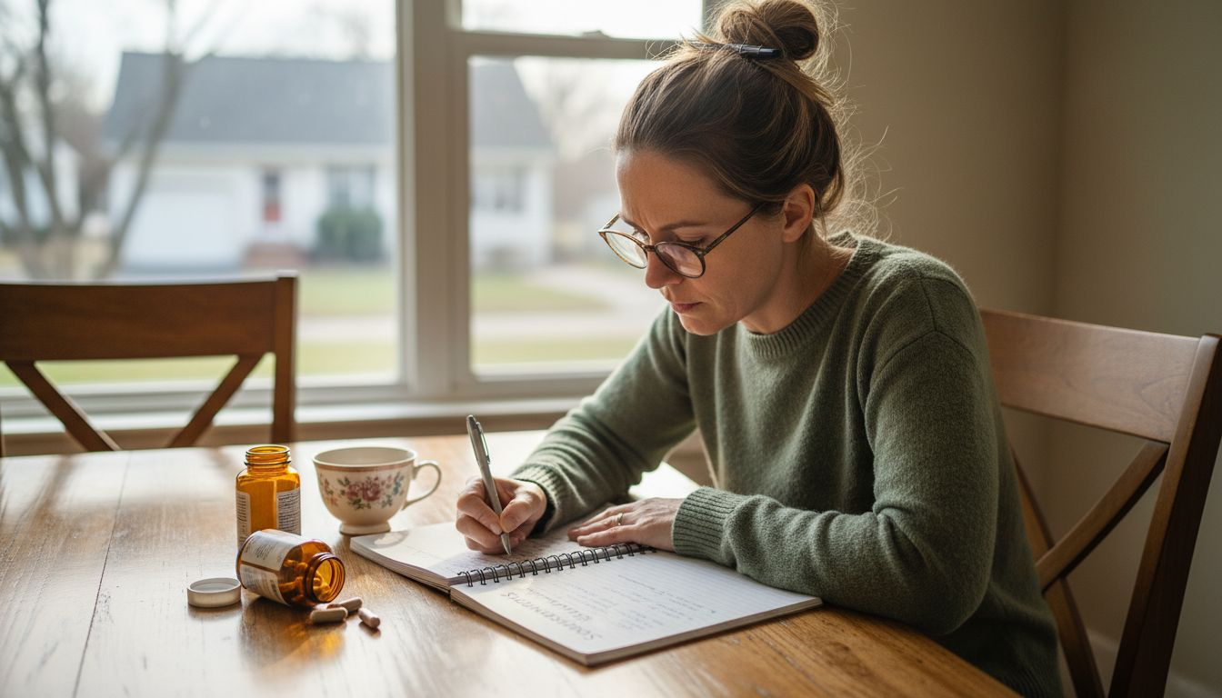 Woman logging supplement intake in journal