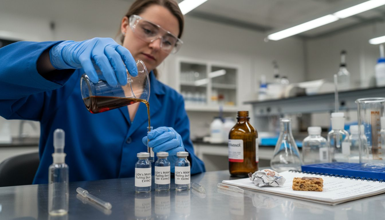 Technician prepares Lion's Mane mushroom extract in lab