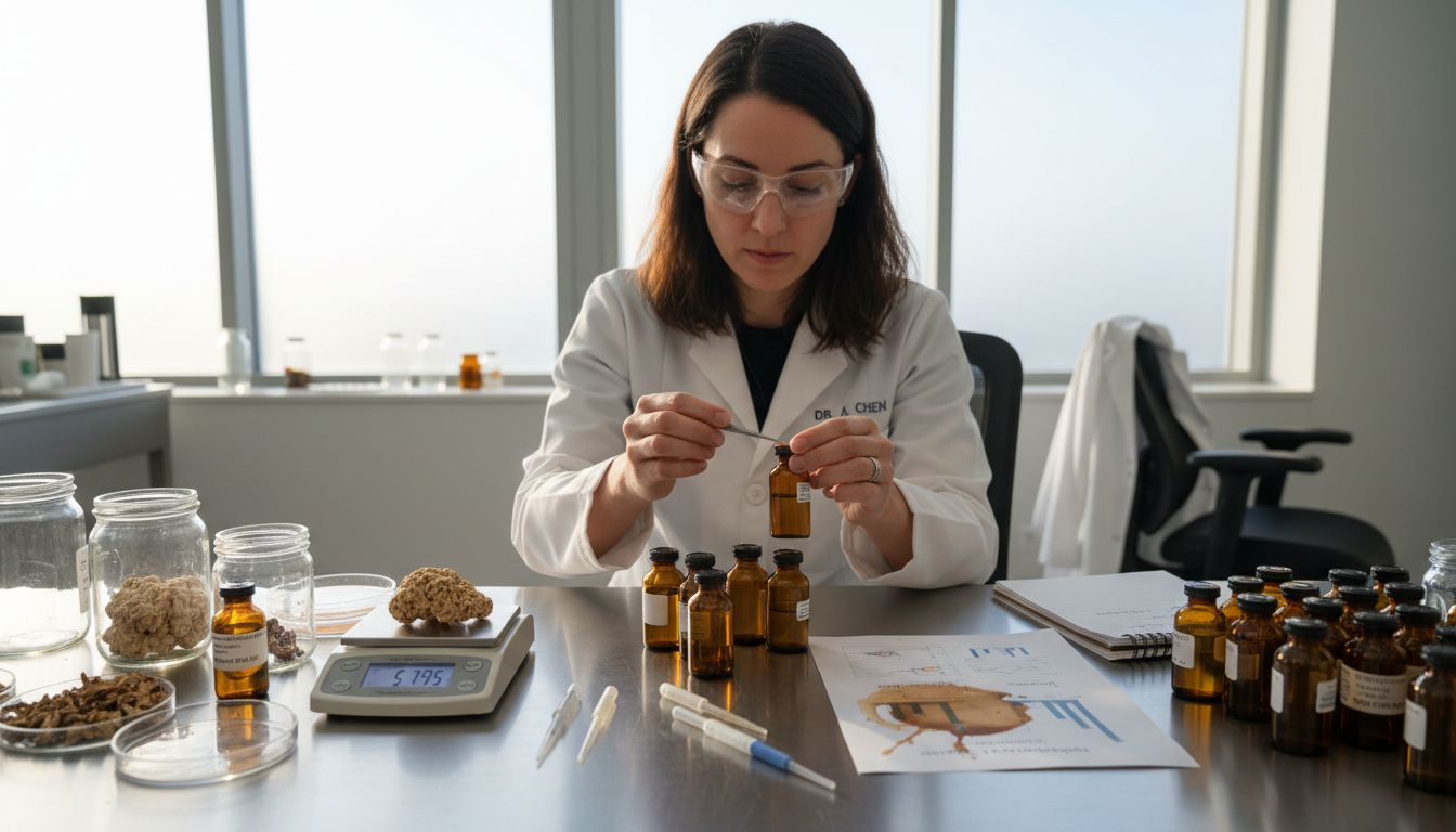 Scientist working with Lion's Mane extracts in lab