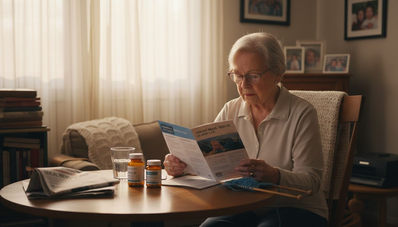 Senior woman reading about brain health